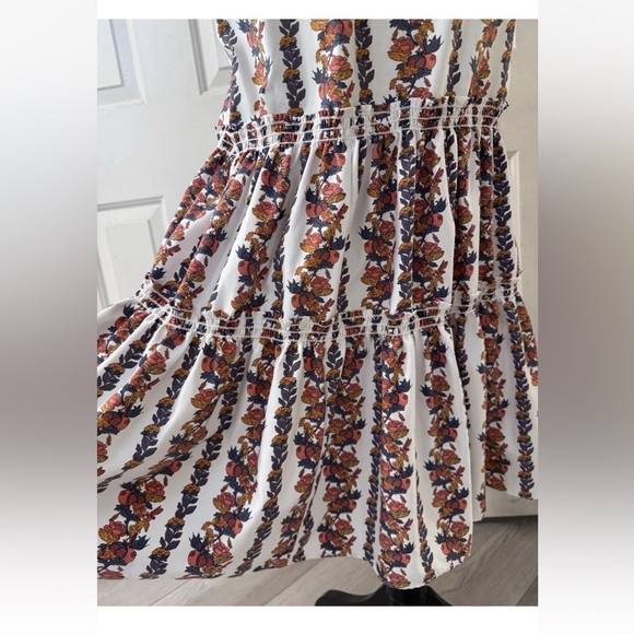 OPT Anthropologie Maxi Dress Sz S Daphne White Floral Smock Puff Sleeve EUC Boho - Picture 7 of 10